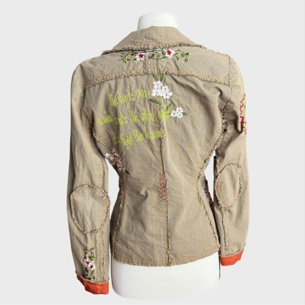 Vtg. Y2K Small‎ Johnny Was 3J Workshop Distressed Embroidered Houndstooth Blazer - Picture 3 of 9